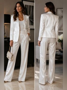 French connection white satin effect Adaline textured blazer single breasted NWT
